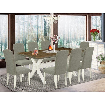 East West Furniture 9 Piece X-Style Stylish Dinette Set - Linen White X077EN206-9